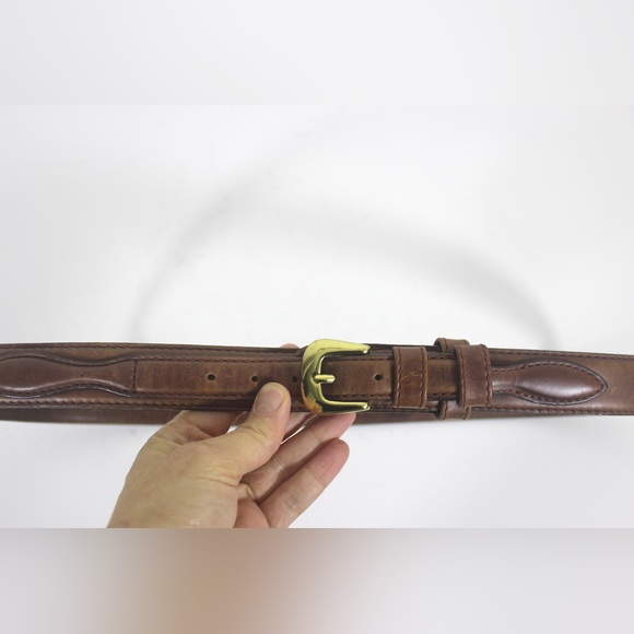 Sueded Tan Leather Belt with Brass Buckle - Picture 5 of 9